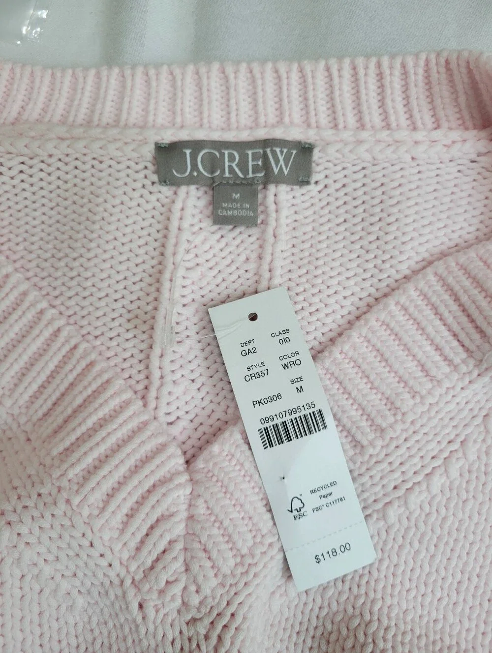 J Crew Cotton-blend V-neck pullover sweater CR357 Size M Pink